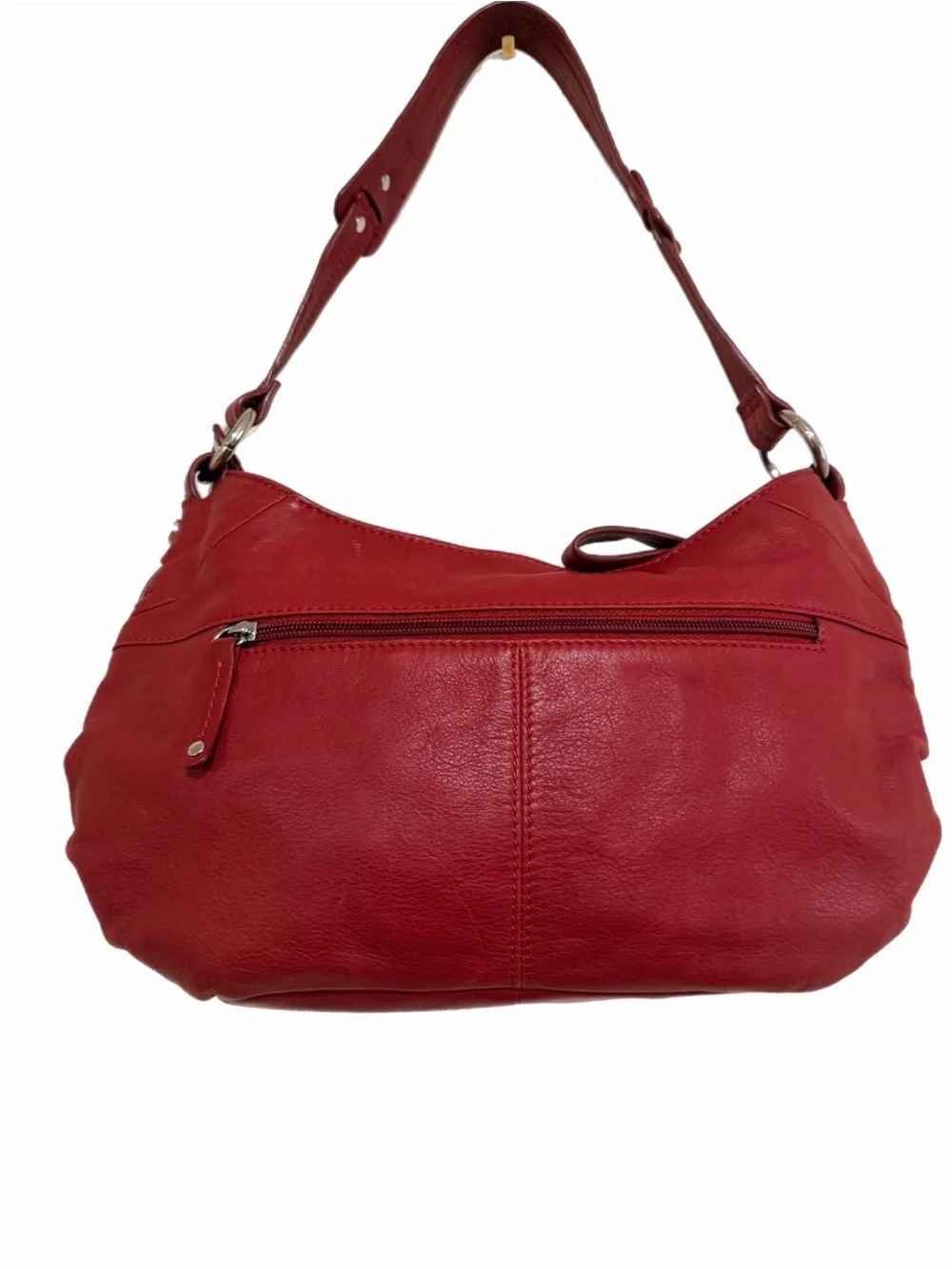 Red Leather Shoulder Bag with Gold Medallion Accents